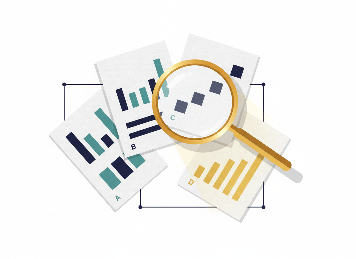 Illustration of several overlapping mortgage documents showing different figures, with a magnifying glass hovering above them